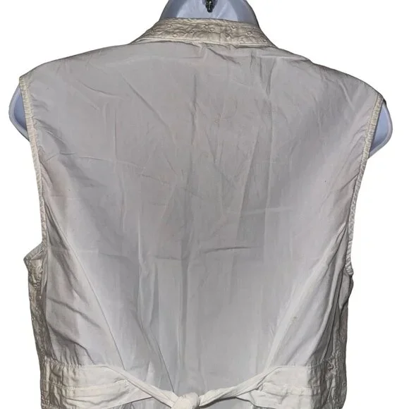 Vintage Guess Point Bottom Vest Juniors L Cream White Eyelet Tie in Back Retro - Picture 6 of 11